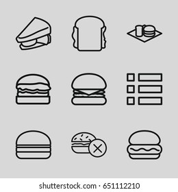 Hamburger icons set. set of 9 hamburger outline icons such as no fast food, sandwich, burger, soda and burger