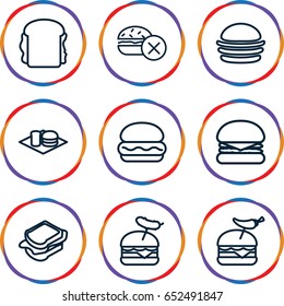 Hamburger icons set. set of 9 hamburger outline icons such as no fast food, burger, sandwich