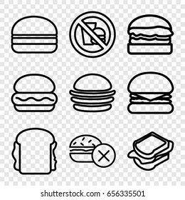 Hamburger icons set. set of 9 hamburger outline icons such as no fast food, burger