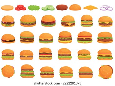 Hamburger icons set cartoon vector. Burger food. Bread triple