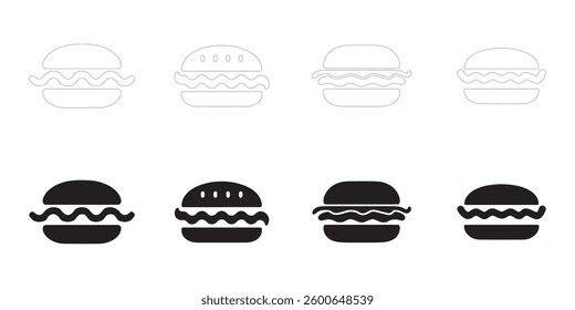 Hamburger icons set. Editable minimalist vector icons. Flat and Outline. Perfect for web and app interfaces, presentations, info graphics, etc. In black color on a white background
