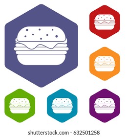 Hamburger icons set hexagon isolated vector illustration