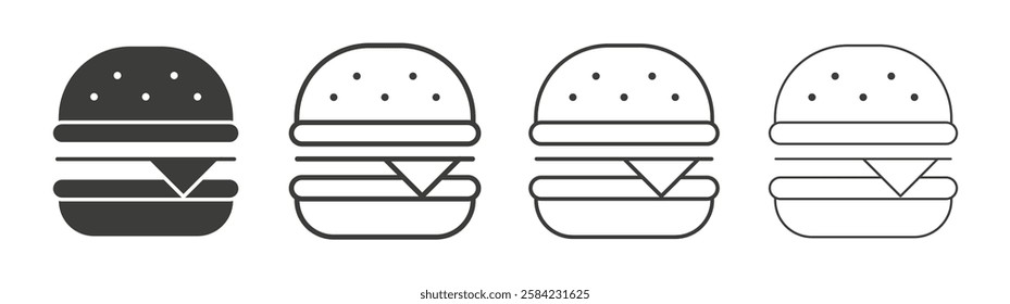 Hamburger icons set. Liner outlined and flat black color