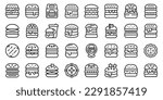 Hamburger icons set outline vector. Food burger. Triple bread