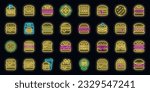 Hamburger icons set outline vector. Food burger. Triple bread neon color on black