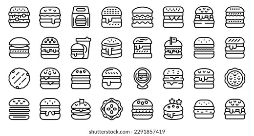 Hamburger icons set outline vector. Food burger. Triple bread