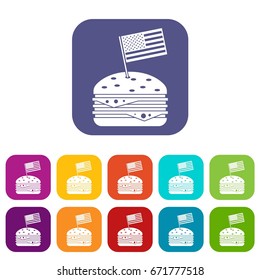 Hamburger icons set vector illustration in flat style In colors red, blue, green and other