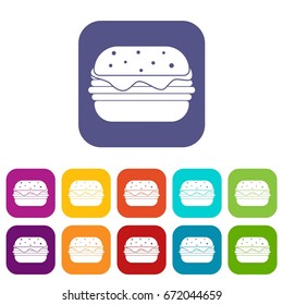 Hamburger icons set vector illustration in flat style In colors red, blue, green and other