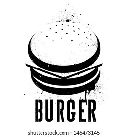 A Hamburger illustrated in stencil graffiti style with a hand made stencil font.