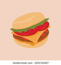 hamburger illustration. Illustration of a delicious hamburger for a menu. 