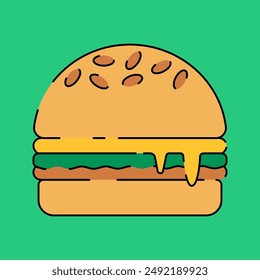 Hamburger Illustration Flat Design Isolated on Green Background