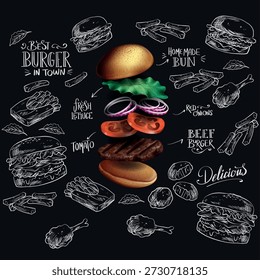Ilustración de hamburguesa con patrón de fondo sin fisuras en estilo de Vector limpio y moderno.
Ideal para el empaquetado de la comida rápida, marca del restaurante, diseño del menú, materiales de la entrega de la comida, papel de embalaje, y diseños promocionales.
Adecuado tanto para uso digital como impreso, incluyendo empaques, carteles, volantes y fondos.
Gráfico de Vector totalmente editable, escalable y de alta calidad sin texto ni logotipo.