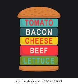 Hamburger illustration, tee shirt graphics, vectors, typography