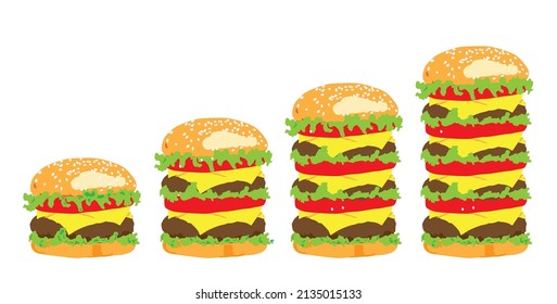 ilustración de hamburguesa, ilustración vectorial, fondo blanco
