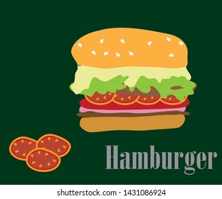 Hamburger image with vegetables on a green background.
Suitable for use with food business.
