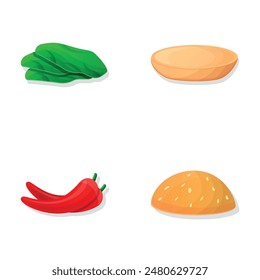 Hamburger ingredient icons set cartoon vector. Cooking. Fast food