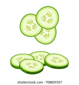 Hamburger ingredient. Sliced cucumber. Vector illustration cartoon flat icon isolated on white.