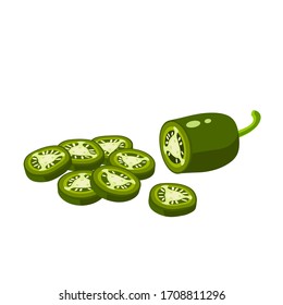 Hamburger Ingredient. Sliced Jalapeno Pepper. Vector Illustration Cartoon Flat Icon Isolated On White.