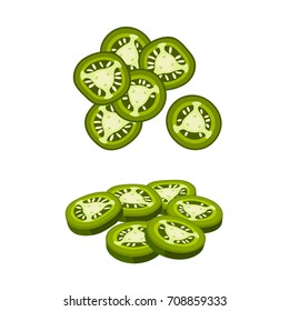 Hamburger Ingredient. Sliced Jalapeno Pepper. Vector Illustration Cartoon Flat Icon Isolated On White.