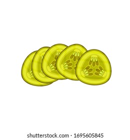 Hamburger ingredient. Sliced marinated cucumber, pickle. Vector illustration cartoon flat icon isolated on white.