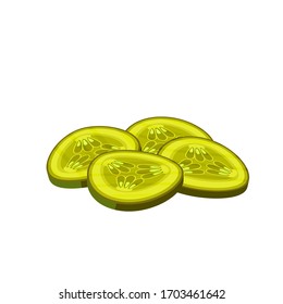 Hamburger ingredient. Sliced marinated cucumber, pickle. Vector illustration cartoon flat icon isolated on white.