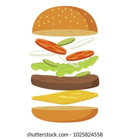 hamburger ingredients vector. free space for text. wallpaper. background.