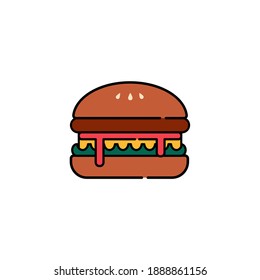 Hamburger isolated icon on white background. Vector illustration in flat cartoon design. 