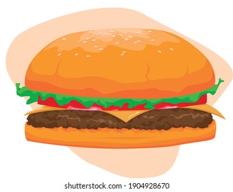 Hamburger isolated on an orangic shape background	
