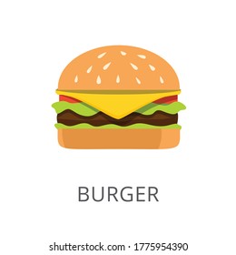 Hamburger Isolated on white background with the inscription. Burger icon with text. Education concept. Vector stock