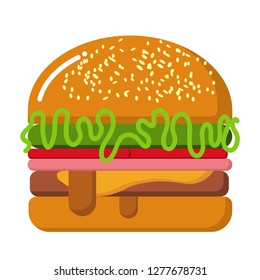 Hamburger isolated on white background,beef, salad tomato and ham. - Vector