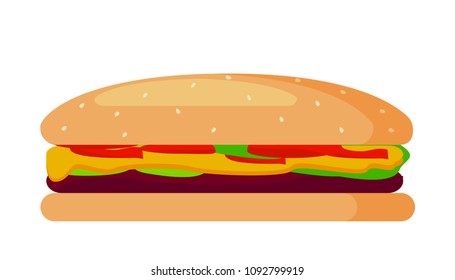 Hamburger isolated on white. Fast food. Flat vector illustration.