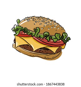 hamburguesa aislada en blanco. Vector	
