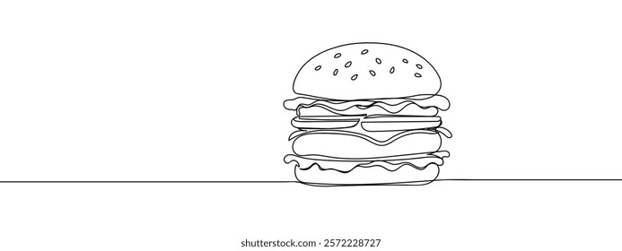 Hamburger Isolated for promoting food and restaurants line art vector illustration with transparent background.