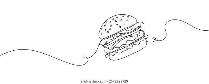 Hamburger Isolated for promoting food and restaurants line art vector illustration with transparent background.