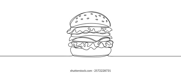 Hamburger Isolated for promoting food and restaurants line art vector illustration with transparent background.