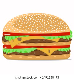 Hamburger isolated vector color image in flat style  