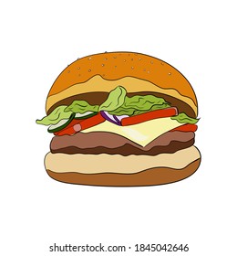 Hamburger, isolated vector illustration, flat design. Cheeseburger fast food