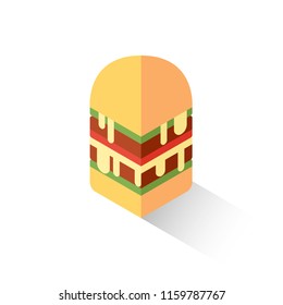 Hamburger. Isometric hamburger. Hamburger in isometric style.