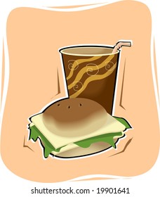  hamburger and juice glass	