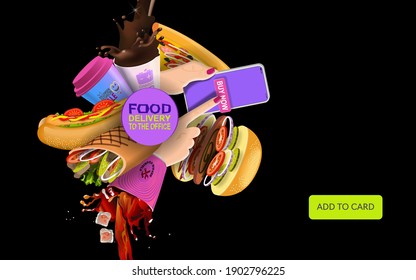 Hamburger kebab coffee and hot dog poster for fast food restaurant. Vector banner