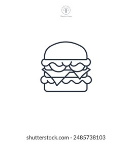 hamburger with lettuce, cheese, and tomato Icon symbol vector illustration isolated on white background