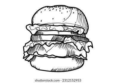 hamburger line art fast junk food illustration