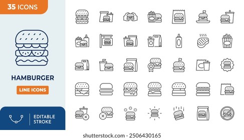 Conjunto de iconos editables de línea de hamburguesa.	
