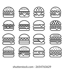 Icono de línea de hamburguesa Vector sobre fondo blanco.