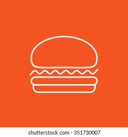 Hamburger line icon for web, mobile and infographics. Vector white icon isolated on red background.