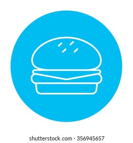 Hamburger line icon for web, mobile and infographics. Vector white icon on the light blue circle isolated on white background.