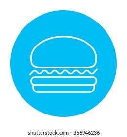 Hamburger line icon for web, mobile and infographics. Vector white icon on the light blue circle isolated on white background.