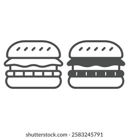 Hamburger line and solid icon, fast food concept. Vector graphics. Baked bun with meal sign on white background, outline style icon for mobile or web design