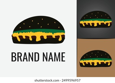 Hamburger logo. Fast food cheeseburger logo. Vegetarian Cheese Burgers logotype.  Cheese Burger logo