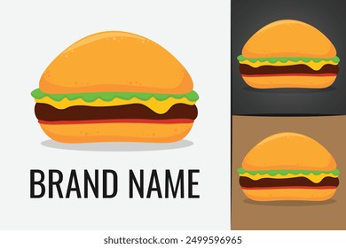 Hamburger logo. Fast food cheeseburger logo. Vegetarian Cheese Burgers logotype.  Cheese Burger logo